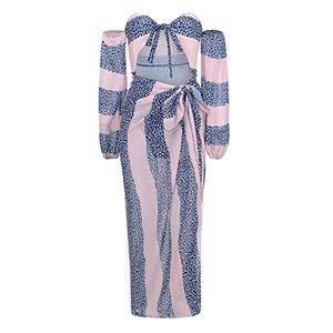 Pink, Blue & White Bardot Sleeve Cutout One Piece Swimsuit W/ Coverup Sz. XL